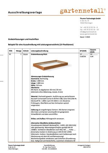 Ausschreibung Grabeinfassung PALA