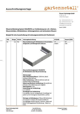 Ausschreibung Mauerverblendung MAURESTA