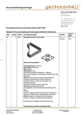 Ausschreibung Bauerngartenmodul EASY-LINER