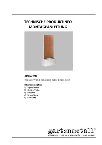 Montageanleitung und Wartungsanleitung AQUA TOP