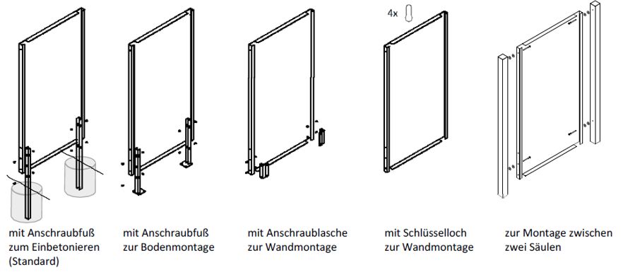 Übersicht Befestigungsmöglichkeiten der VISTA-Wände