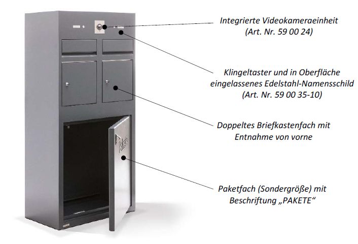 Briefkasten CASA in doppelter breite, mit Paketfach, aus farbbeschichtetem Edelstahl