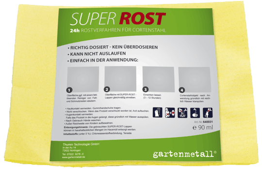 Rostbeschleuniger SUPER-ROST-Pad zur Schnellberostung von Cortenstahl