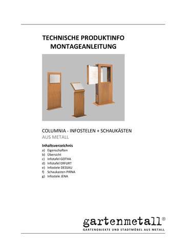 Technische Produktinfo und Montageanleitung zeigt Infostelen und Schaukästen aus Metall. Inhalt: Eigenschaften, Übersicht, Infostele Gotha, Erfurt, Dessau, Schaukästen Prima, Jena. Markenname unten: gartenmetall.