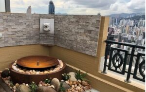 Water bowl AQUA BOWL above the rooftops of Hong Kong